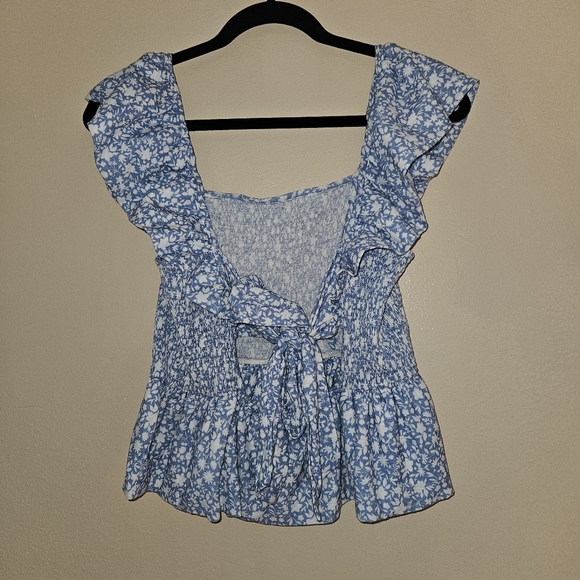 Nation LTD women's jenny floral ruffle pima cotton top blossom blue - Picture 5 of 8
